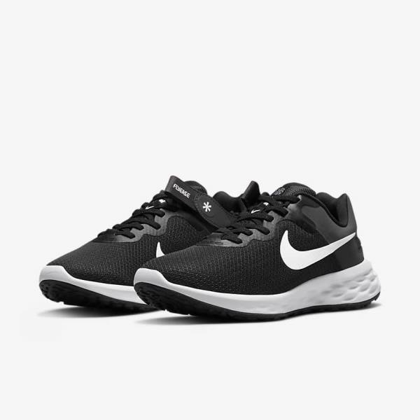 Dámské Běžecké Boty Nike Revolution 6 FlyEase Next Nature Easy On-Off Silniční Černé Tmavě Šedé Bílé | NK245VZR