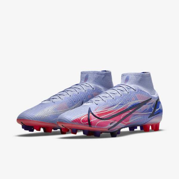 Dámské Kopačky Nike Mercurial Superfly 8 Elite KM AG Artificial-Grass Indigo Světle Červené Metal Stříbrné | NK360IDT