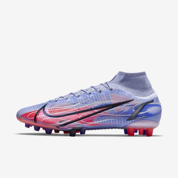 Dámské Kopačky Nike Mercurial Superfly 8 Elite KM AG Artificial-Grass Indigo Světle Červené Metal Stříbrné | NK360IDT