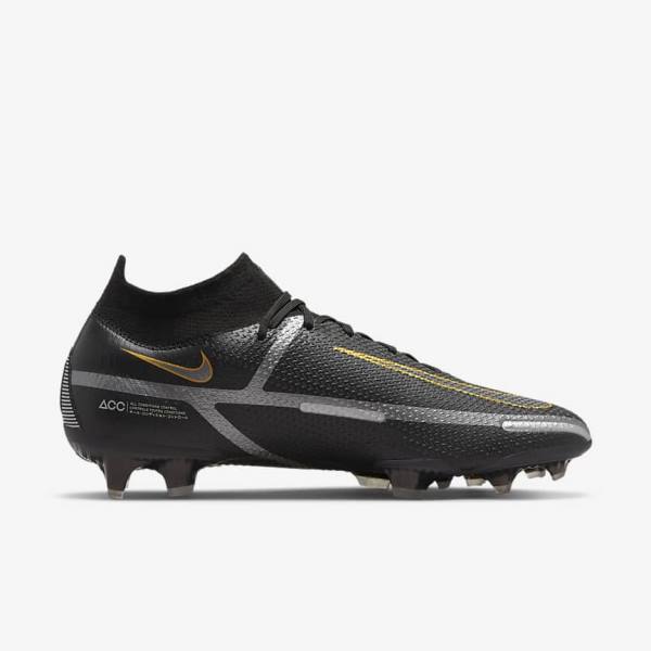 Dámské Kopačky Nike Phantom GT2 Dynamic Fit Elite FG Firm-Ground Černé Metal Zlaté Metal Stříbrné Metal Tmavě Šedé | NK078PVU