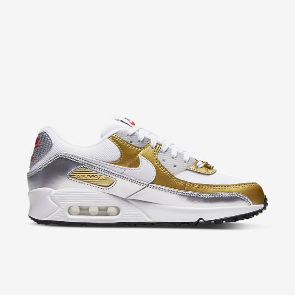 Dámské Tenisky Nike Air Max 90 SE Bílé Metal Zlaté Metal Stříbrné Bílé | NK910WUD