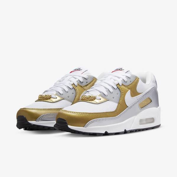 Dámské Tenisky Nike Air Max 90 SE Bílé Metal Zlaté Metal Stříbrné Bílé | NK910WUD