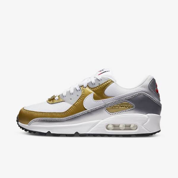 Dámské Tenisky Nike Air Max 90 SE Bílé Metal Zlaté Metal Stříbrné Bílé | NK910WUD