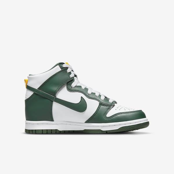 Dětské Basketbalové Boty Nike Dunk High Older Zelene Zlaté Bílé | NK672YSP