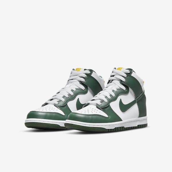 Dětské Basketbalové Boty Nike Dunk High Older Zelene Zlaté Bílé | NK672YSP