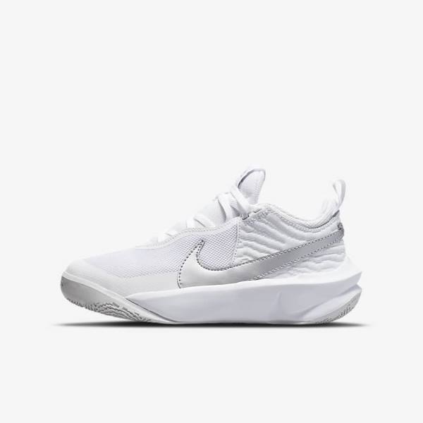 Dětské Basketbalové Boty Nike Team Hustle D 10 Older Bílé Metal Stříbrné | NK381JRF