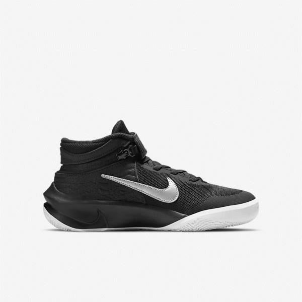 Dětské Basketbalové Boty Nike Team Hustle D 10 FlyEase Older Černé Bílé Metal Stříbrné | NK532HWE