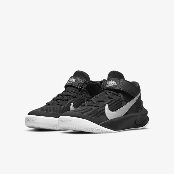 Dětské Basketbalové Boty Nike Team Hustle D 10 FlyEase Older Černé Bílé Metal Stříbrné | NK532HWE