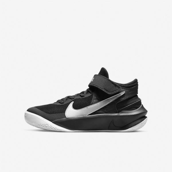 Dětské Basketbalové Boty Nike Team Hustle D 10 FlyEase Older Černé Bílé Metal Stříbrné | NK532HWE