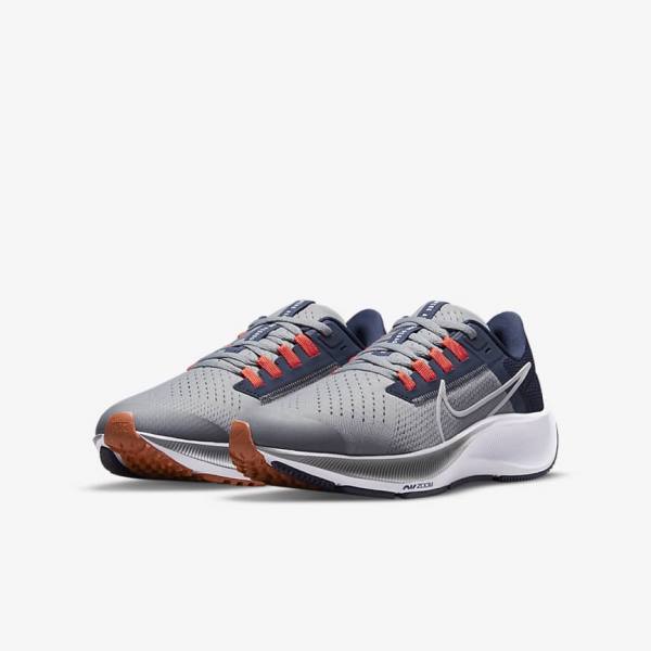 Dětské Běžecké Boty Nike Air Zoom Pegasus 38 Older Silniční Šedé Tmavě Blankyt Oranžové Bílé | NK940YUR