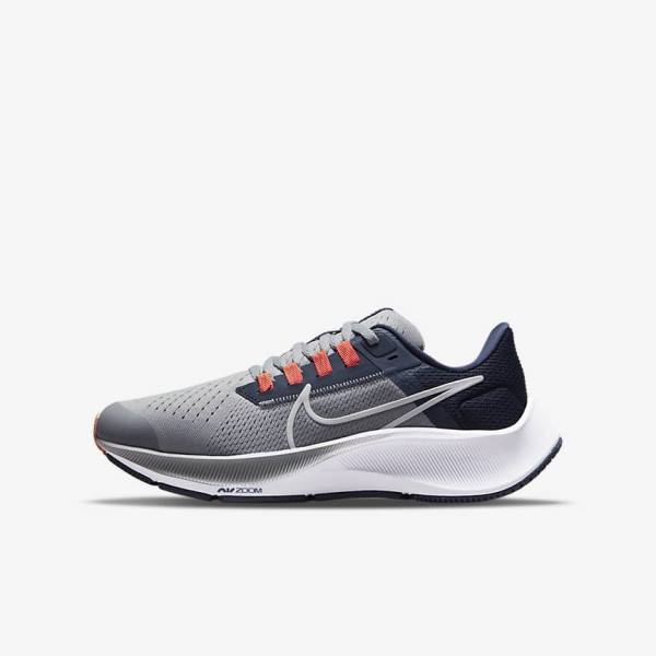 Dětské Běžecké Boty Nike Air Zoom Pegasus 38 Older Silniční Šedé Tmavě Blankyt Oranžové Bílé | NK940YUR