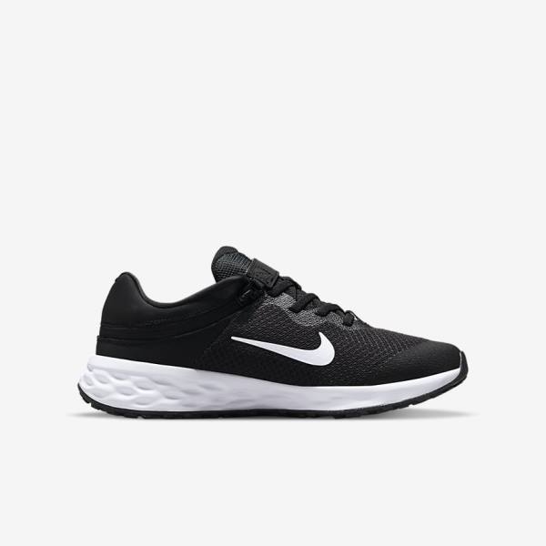 Dětské Běžecké Boty Nike Revolution 6 FlyEase Older Easy On-Off Silniční Černé Tmavě Šedé Bílé | NK319ZAD