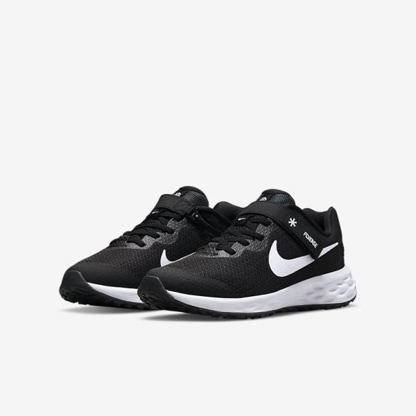 Dětské Běžecké Boty Nike Revolution 6 FlyEase Older Easy On-Off Silniční Černé Tmavě Šedé Bílé | NK319ZAD