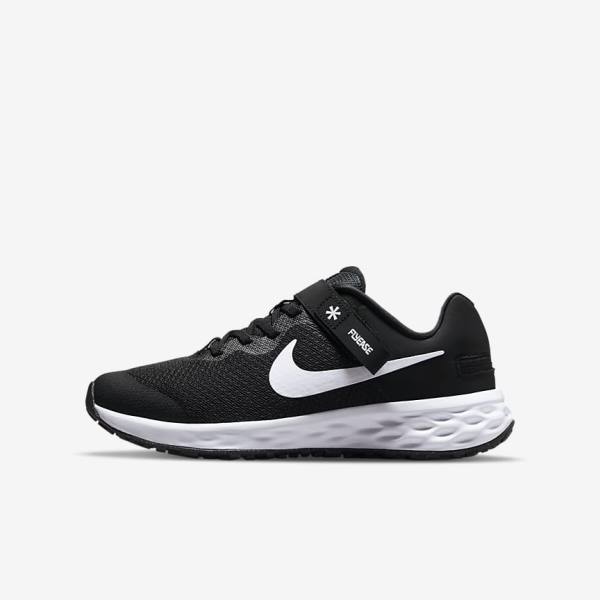 Dětské Běžecké Boty Nike Revolution 6 FlyEase Older Easy On-Off Silniční Černé Tmavě Šedé Bílé | NK319ZAD