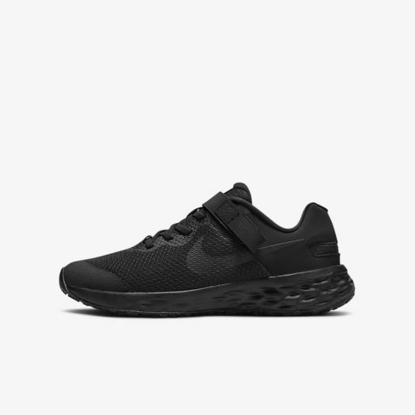 Dětské Běžecké Boty Nike Revolution 6 FlyEase Older Easy On-Off Silniční Černé Tmavě Šedé | NK431OQS