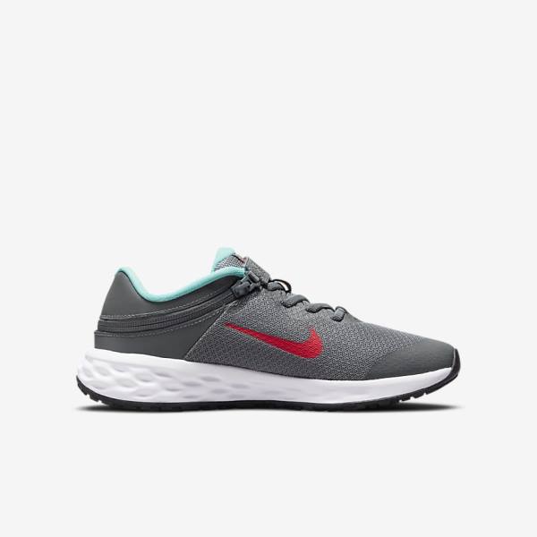 Dětské Běžecké Boty Nike Revolution 6 FlyEase Older Easy On-Off Silniční Šedé Tyrkysové Červené | NK574JTD