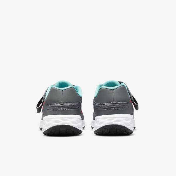 Dětské Běžecké Boty Nike Revolution 6 FlyEase Older Easy On-Off Silniční Šedé Tyrkysové Červené | NK574JTD