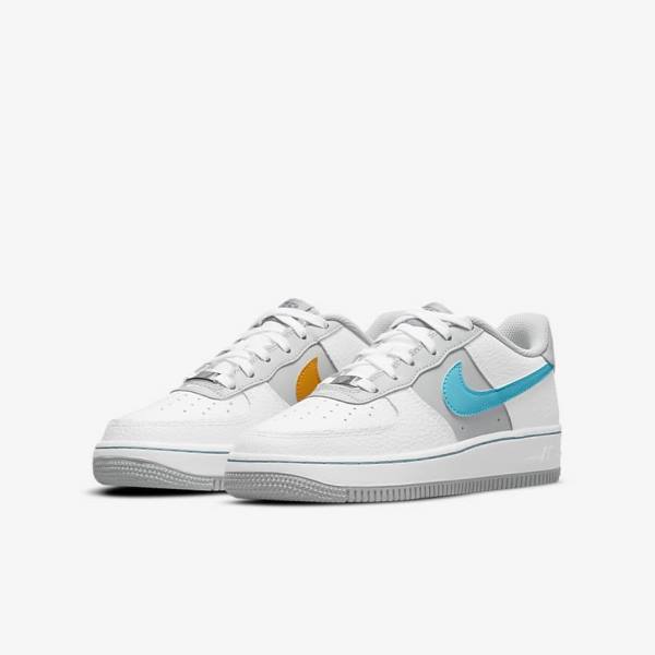 Dětské Tenisky Nike Air Force 1 EMB Older Bílé Šedé Tyrkysové Blankyt | NK935GDL