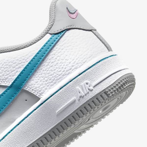 Dětské Tenisky Nike Air Force 1 EMB Older Bílé Šedé Tyrkysové Blankyt | NK935GDL