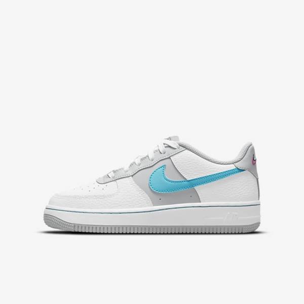 Dětské Tenisky Nike Air Force 1 EMB Older Bílé Šedé Tyrkysové Blankyt | NK935GDL