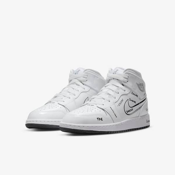 Dětské Tenisky Nike Air Jordan 1 Mid Older Bílé Černé | NK075KYE