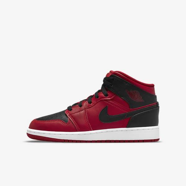 Dětské Tenisky Nike Air Jordan 1 Mid Older Červené Bílé Černé | NK789GXC