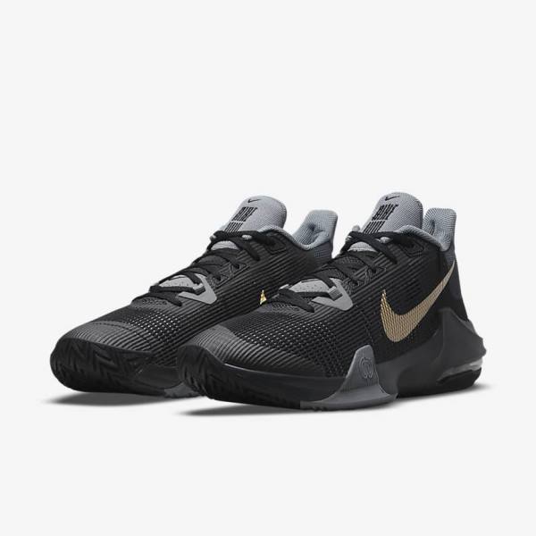 Pánské Basketbalové Boty Nike Air Max Impact 3 Černé Šedé Tmavě Šedé Metal Zlaté | NK694ACW