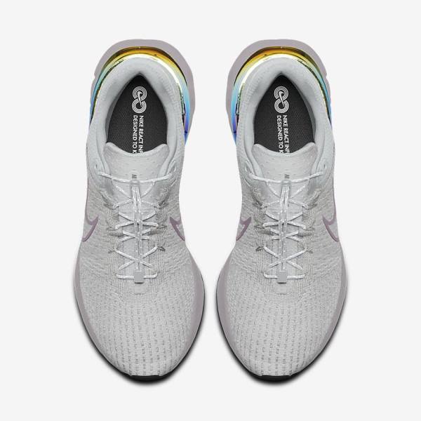 Pánské Běžecké Boty Nike React Infinity Run 3 By You Custom Silniční Šedé Platina Šedé | NK716SQT