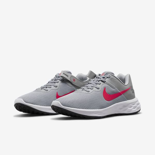 Pánské Běžecké Boty Nike Revolution 6 FlyEase Next Nature Easy On-Off Silniční Světle Šedé Tmavě Šedé Červené | NK413ZAO