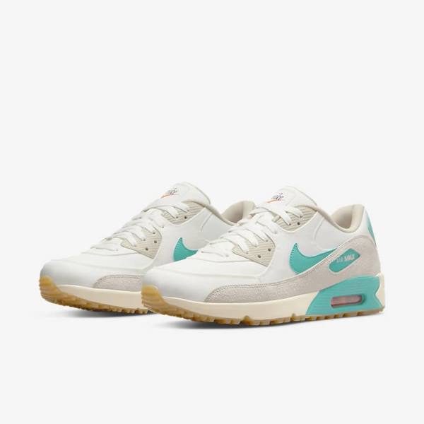 Pánské Golfové Boty Nike Air Max 90 G Bílé Světle Hnědé Tyrkysové | NK067KVH