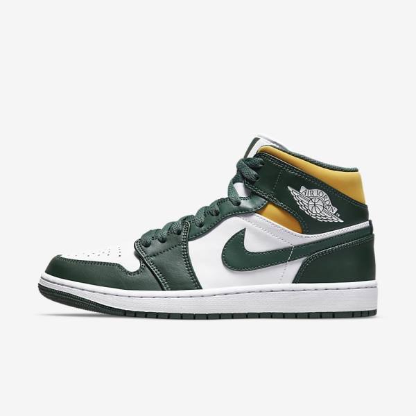 Pánské Jordan Boty Nike Air Jordan 1 Mid Zelene Bílé | NK205FEL