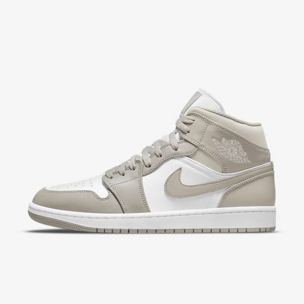 Pánské Jordan Boty Nike Air Jordan 1 Mid Šedé Bílé Světle Béžový | NK651CUE