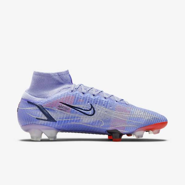 Pánské Kopačky Nike Mercurial Superfly 8 Elite KM FG Firm-Ground Indigo Světle Červené Metal Stříbrné | NK536DJB