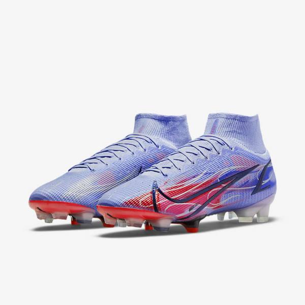 Pánské Kopačky Nike Mercurial Superfly 8 Elite KM FG Firm-Ground Indigo Světle Červené Metal Stříbrné | NK536DJB