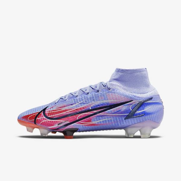 Pánské Kopačky Nike Mercurial Superfly 8 Elite KM FG Firm-Ground Indigo Světle Červené Metal Stříbrné | NK536DJB