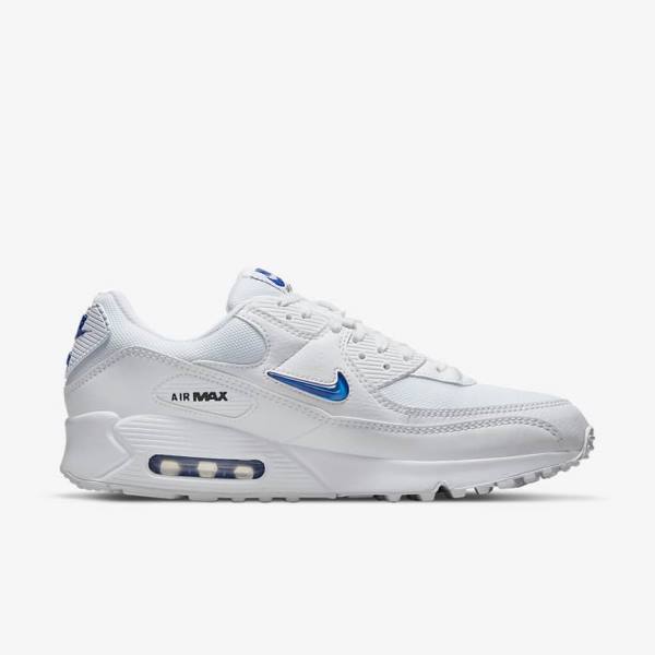 Pánské Tenisky Nike Air Max 90 Bílé Černé Královská Modrá | NK851GMN