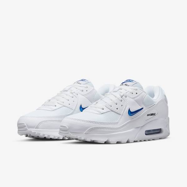 Pánské Tenisky Nike Air Max 90 Bílé Černé Královská Modrá | NK851GMN