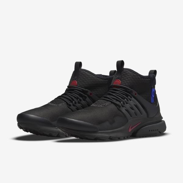 Pánské Tenisky Nike Air Presto Mid Utility Černé Tmavě Šedé Blankyt Červené | NK753LWV