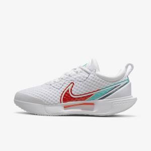 Dámské Tenisové Boty Nike NikeCourt Zoom Pro Hard Court Bílé Červené Vínové Tyrkysové | NK594NDS