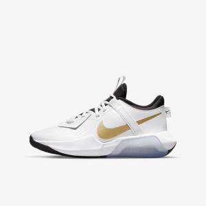 Dětské Basketbalové Boty Nike Air Zoom Crossover Older Bílé Černé Metal Zlaté | NK106QRM