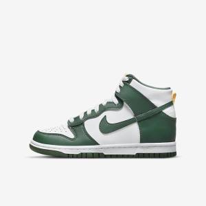 Dětské Basketbalové Boty Nike Dunk High Older Zelene Zlaté Bílé | NK672YSP