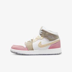 Dětské Jordan Boty Nike Air Jordan 1 Mid SE Older Bílé Zelene | NK039AHZ