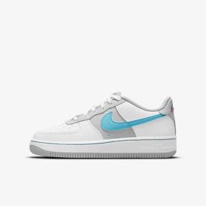 Dětské Tenisky Nike Air Force 1 EMB Older Bílé Šedé Tyrkysové Blankyt | NK935GDL